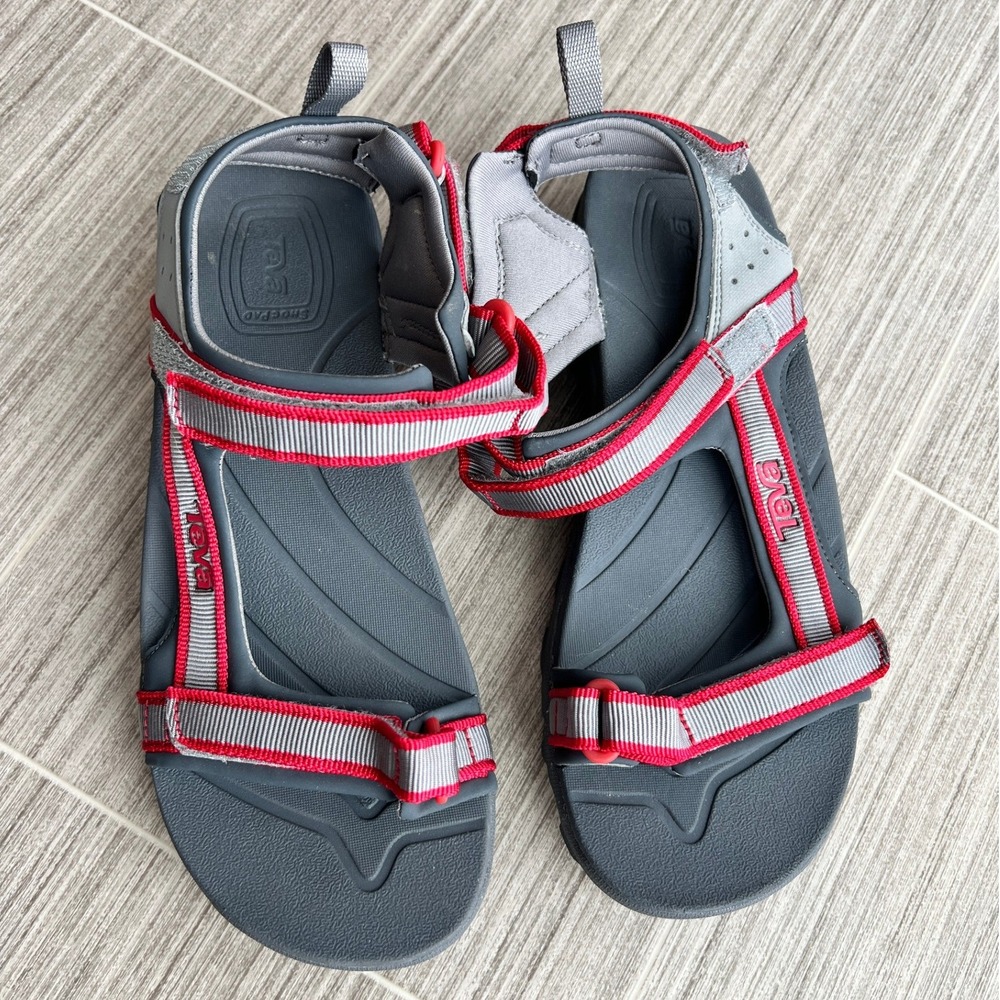 Teva Original Universal Gray Red Sport Sandals Adjustable Straps Outdoor Hiking